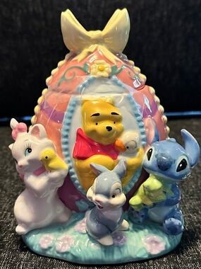WINNIE THE POOH THUMPER STITCH MARIE EASTER EGG DISH CERAMIC 6.5" DISNEY RARE